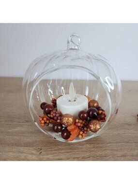 Luminara Set 3 Berry Fall Pumpkin Glass Ornament Flameless Effect Tealite Remote